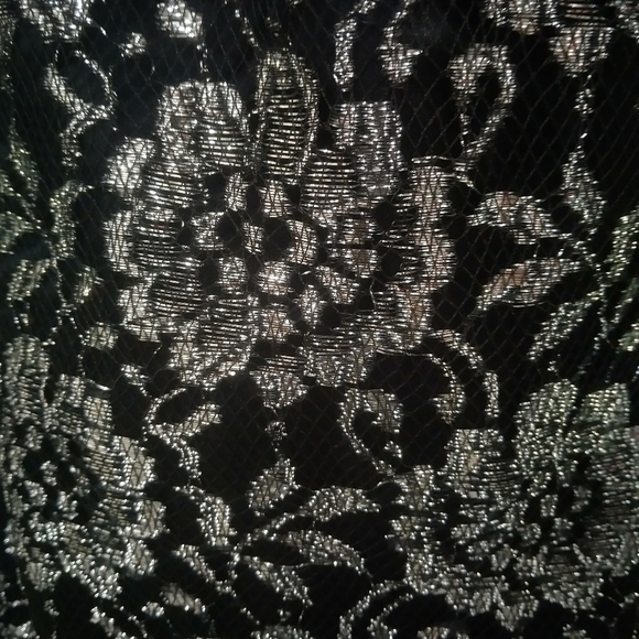 Women's Black Sparkly Formal Midi Dress Size Medium Floral 80s 1980s - Picture 3 of 7
